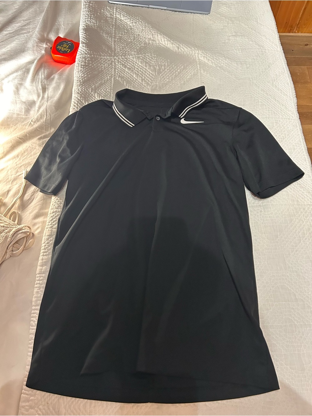 Nike Black Polo with White Stripe Collar